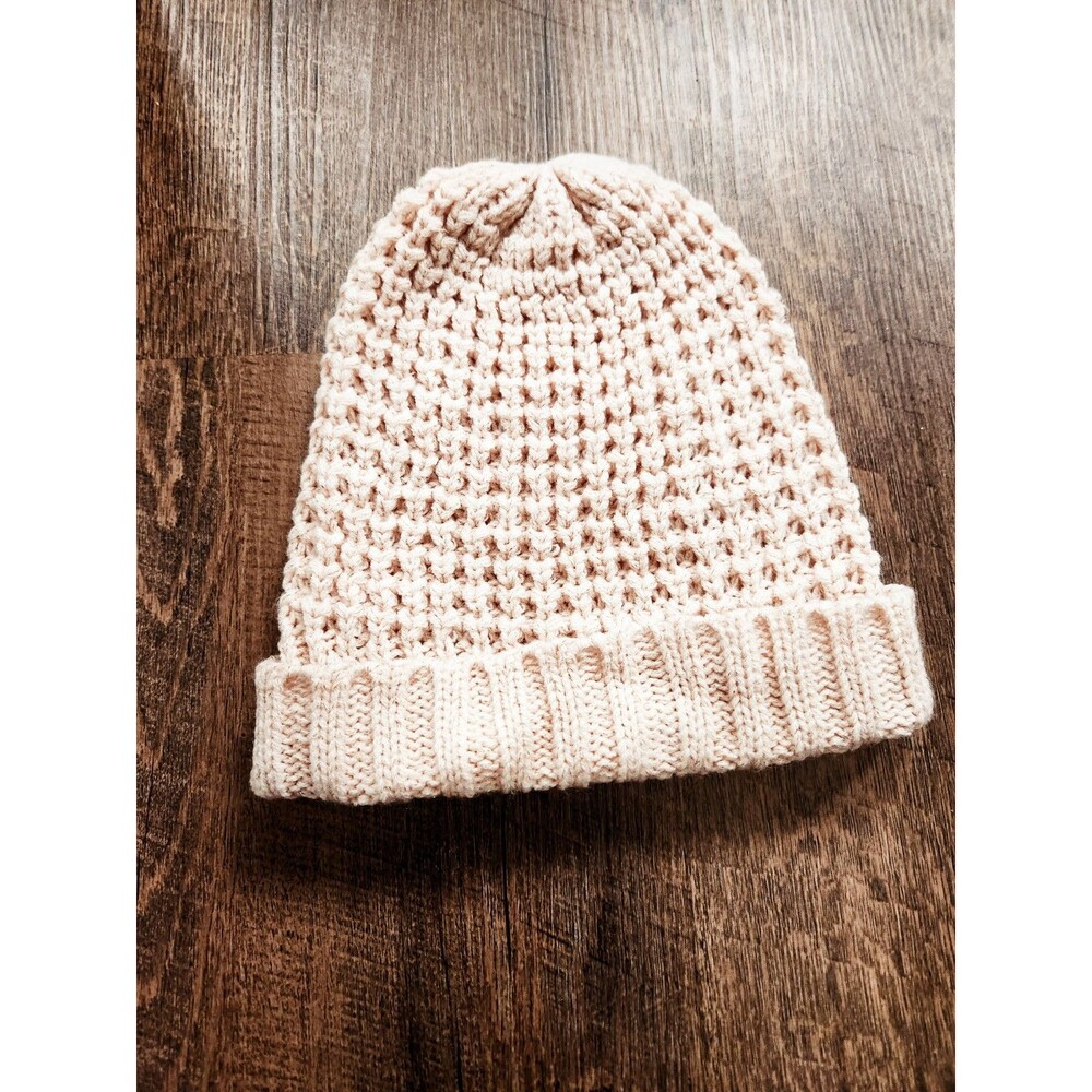 Womens Girls Pink With Gold Winter Beanie Hat